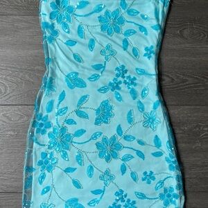 Peppermayo Strapless Turquoise Floral Dress